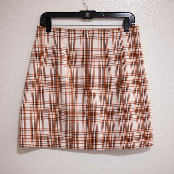 Veronica Beard Roman Plaid Mini Skirt Orange Ivory Preppy Academia SZ 8 - Picture 4 of 7